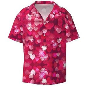 OdDdot Valentijnsdag Liefde Hart Print Heren Button Down Shirt Korte Mouw Casual Shirt voor Mannen Zomer Business Casual Jurk Shirt, Zwart, 4XL