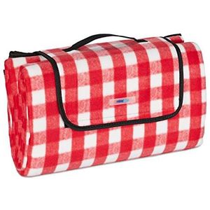 Relaxdays picknickkleed waterdicht, 200 x 200 cm, opvouwbaar buitenkleed, isolerend, groot, xxl, handvat, ruit, rood/wit