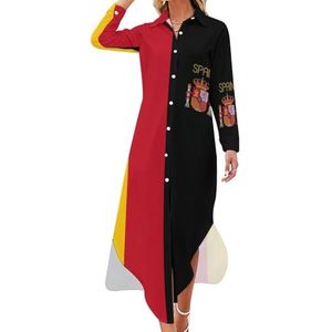 Spaanse vlag lange mouw maxi shirt jurken voor vrouwen casual V-hals knoop blouses 6XL