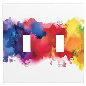 ZhaoYuGoods Vlekken van aquarel verf spetters print muurplaat, dubbele tuimellichtschakelaar outlet cover 2-Gang 11,4 cm x 11,4 cm, PC decoratieve voorplaat voor thuis en kantoor
