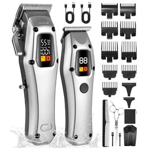 SOBEAU tondeuse professioneel, baardtrimmer haar tondeuse mannen, T-blad trimmer set, haartrimmer baardtrimmer baardtrimmer waterdicht (zilver)