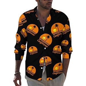 Palm Tree California Beach heren button down shirt met lange mouwen casual strand tops met zak normale pasvorm