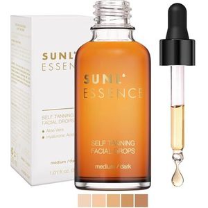 Sunl'Essence Zelfbruiningsconcentraat, zelfbruinend gezicht, bruiningsdruppels om aan een vochtinbrengende crème toe te voegen, zelfbruiner, zonder vlekken (middel/donker)
