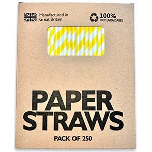 Geel en wit papieren rietjes 250 stuks (200 mm x 6 mm) gemaakt in het Verenigd Koninkrijk - biologisch afbreekbare rietjes (geel en wit)