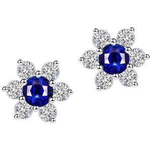 Oorknopjes - Blauwe Gesimuleerde Saffierzirconia - 18kt Witgoud Verguld