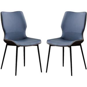 GEIRONV Smeedijzeren Eetkamerstoelen Set van 2, Moderne PU Leer Hotel Onderhandeling Bureau Kaptafel Stoel Hoge Rug Gevoerde Zachte Zitting Eetstoelen (Color : Blue, Size : 87 * 44 * 51cm)