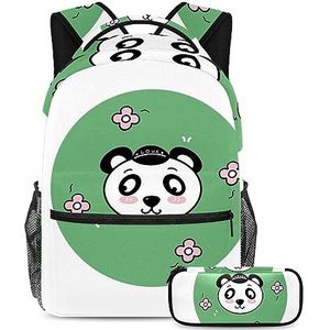 Leuke Panda Rugzak met Etui, 2 Stks Kid Schooltas Set voor Jongens Meisjes Tieners, Reizen Boek Tas voor Studenten, Meerkleurig, B：29.4x20x40cm P：19x7.5x3.8cm, Rugzakken