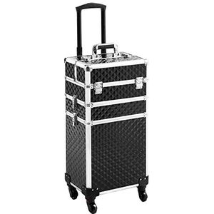 Somduy Rolling Makeup Case 3 in 1, Professionele Make-up Train Case organizers, Grote Opslag Cosmetische koffer Trolley, Make-up Travel Case voor Salon Kapper, Zwart, Modieus