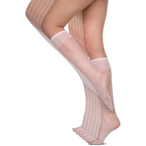 Annes styling Dames Sokken Kniekousen 15 DEN Drukvrij Licht & Comfortabel Dagelijks Glad Materiaal One Size Six Pairs Sheena15, Bianco, Eén Maat