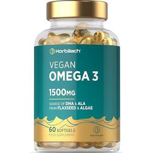 Omega 3 Vegan 1500mg | Omega 3 Algenolie | 60 Vegan Capsules | EPA & DHA | Algenolie van plantaardige oorsprong | van Horbaach