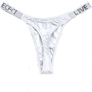 1 Stks Sexy Dames String Slipje Kristal Strass Brief Ondergoed Fitness Gym String Mode Laagbouw Heuplift String Meisje Push Up Lingerie, Wit, M