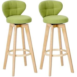 Bar Hoogte krukken Set van 2 barkrukken, groene linnen stoffen zitting en massief houten frame barkrukken, minimalistische stijl tegenhoge stoelen Krukken