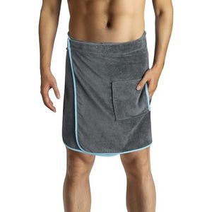 HOMELEVEL sauna handdoek voor hem - Katoenen saunakilt voor mannen - One size - Antraciet/mintgroen