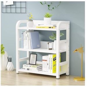 Boekenkast Boekenplanken Desktopboekenplank 3-laags Boekenplanken Metalen Frame Houten Plank Aanrecht Display Opbergplank In Hoogte Verstelbaar Boekenplank(White)