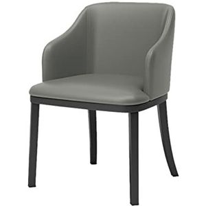 GEIRONV 1 stks Moderne lederen eetkamerstoelen, hoge achterkant gewatteerde zachte zitkamer woonkamer fauteuil zwart metalen poten lounge zijkantje Eetstoelen (Color : Gris)