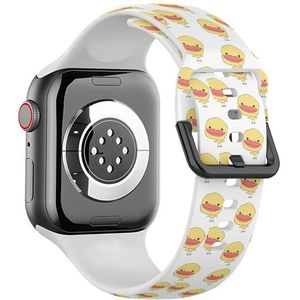 Zachte sportband compatibel met Apple Watch 42 / 44 / 45 / 49 mm (schattige gele eend) siliconen armband band accessoire voor iWatch