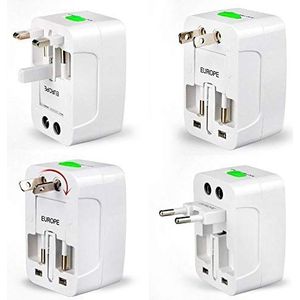 Stopcontact LLD Plug-adapter, Universal EU US UK AU Travel AC Power Adapter Plug (White) Plug Socket USB-oplader