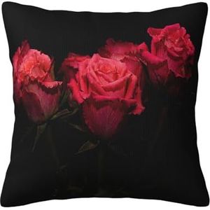 YUNWEIKEJI Rode roos en zwarte bladeren, kussensloop decoratieve kussensloop zachte polyester kussenslopen 45 x 45 cm