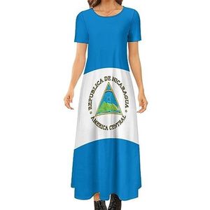 Nicaragua vlag dames zomer casual korte mouwen maxi-jurk ronde hals bedrukte lange jurken 6XL