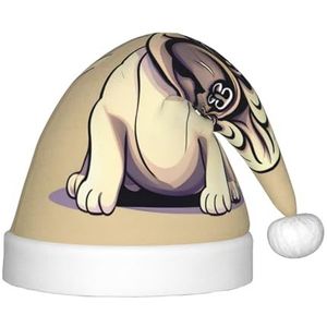 ZISHAK Grappige Cartoon Pug Puppy Honden Feestelijke Pluche Kerstmuts Voor Kinderen-Levendige & Duurzame Vakantie Decoratieve Hoed