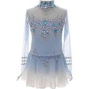 Blauw,11/13,PONNYC Kunstschaats Wedstrijdjurk Voor Meisjes Schaats Kleding Met Lange Mouwen Glanzende Turnpakjes Met Strass Steentjes Winter Sport Kostuum Met Kleurverloop