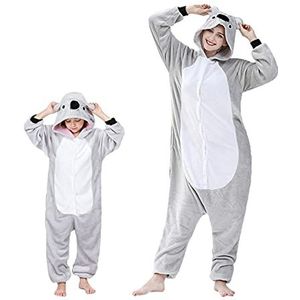 EAGEGOF Nachtkleding kinderen dieren kostuums flanel pyjama onesie jumpsuit cartoon pyjama hoodie overall schattig meisjes jongens, grijs-koala, 100-110