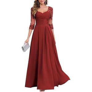 KIYNE Dames kanten applicatie chiffon moeder van de bruid jurken met mouwen V-hals geplooide avond formele jurk, Bordeaux, 32