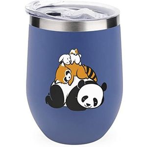 Comfy Bed Panda Wasbeer Konijn Hamster Geïsoleerde Tumbler met Deksel Leuke Roestvrijstalen Koffiemok Duurzame Thee Cup Reismok Blauwe Stijl