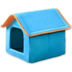Pet House Opvouwbaar bed met zacht kussen Winter Indoor Hondenhok Luipaard Puppy Sofa Kennel for kleine middelgrote honden (Color : Blue, Size : 36x 32x40cm)
