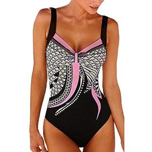 KEERADS Corrigerend badpak voor dames, verbergt de buik, push-up, grote maten, met bandeau, badmode/strandmode, roze, S