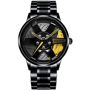 Kuashidai Mannen Sport Horloge 3D Hollow Wheel Ontwerp Roestvrij Staal Horloge Waterdichte Auto Wiel Horloges, armband