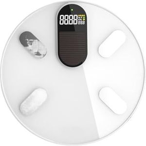 Body Digitale Weegschaal Zonne-energie Opladen Slimme Weegschaal Balance Bio-impedantie Lichaamsvet Personenweegschaal BMI Gemakkelijk Te Gebruiken(White)