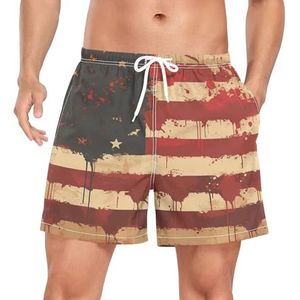 Niigeu Retro Amerikaanse vlag strepen heren zwembroek shorts sneldrogend met zakken, Leuke mode, XL