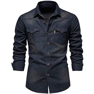 Elastisch katoenen denim overhemd Heren Cowboyoverhemden met lange mouwen voor heren Casual Slim Fit kleding