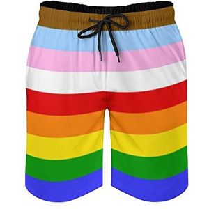 LGBT Regenboog Transgender Pride Flag Heren Zwembroek Gedrukt Board Shorts Strandshorts Badmode Badpakken met zakken S