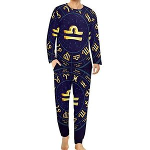 Libra in Circle Comfortabele heren pyjama set ronde hals lange mouwen loungewear met zakken 4XL
