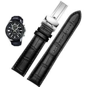 20mm 22mm lederen horlogeband geschikt for Casio BEM-501 506 307 serie EFB-530 MTP-1303 horlogeband armband riem zwart bruin (Color : Black -silver A, Size : 22mm)