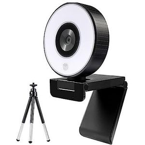 Webcam, FHD 1080P Vaste Focus Live Streaming Webcam Met Dual Ring Licht 30FPS USB Statief Web Camera for PC laptop for Conferencing
