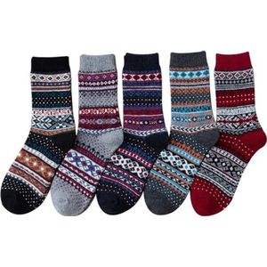 yeeplant Warme gebreide kleurrijke bemanning 5 paar dikke wollen sokken jurk sokken casual wintersokken, Meerkleurig, Eén Maat