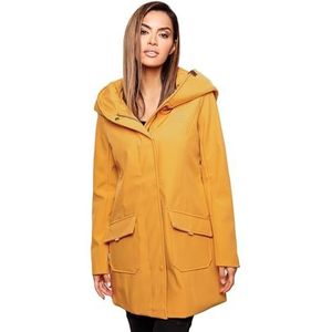 MARIKOO B856 Softshelljas voor dames, lange winterjas, waterafstotende outdoorjas, Amber Yellow, L