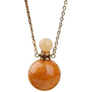 Small Roses Crystal Sphere Essential Oil Pendant Women Healing Chakra Gemstone Ball Perfume Necklace Jewelry Gift (Color : Gold_Yellow Jade)