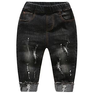 KIDSCOOL SPACE Jeans voor babymeisjesjongens, gescheurde spijkerbroek voor kleine kinderen met elastische taille, zwart, 4-5 jaar