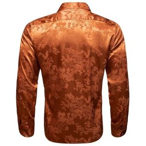 SDFGH Satijn lange gouden bloem mannelijke blouses casual revers tops ademend streetwear (Color : D, Size : Medium)