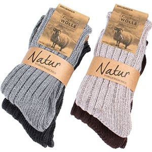 BRUBAKER 4 Paar Dames- of Herensokken van Kasjmier - Warme Sokken met 48% Schapenwol en 40% Kasjmier - Grijs Bruin EU39-42