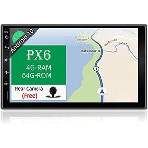 JOYX PX6 Android 10 dubbele DIN autoradio met GPS-navigatie, 4G RAM + 64G ROM, achteruitrijcamera gratis, 7 inch, ondersteunt DAB+ HDMI 4K video stuurbediening 4G WiFi Bluetooth 4.0 Mirrorlink Carplay