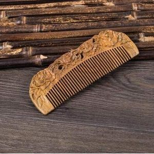 WEKOW 1 STKS Kleur Veranderende Groene Sandelhout Kam Hele Houtsnijwerk Bloem Carving Jade Sandelhout Antistatische (3)