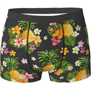 ZJYAGZX Tropische ananas boxershort met Hawaiiaanse print voor heren, comfortabele onderbroek, ademend, vochtafvoerend, Zwart, XL
