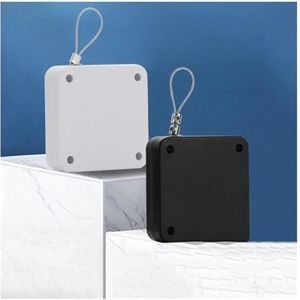 Deurdranger zonder boren met verstelbare stop en trekkoord, opbouwmontagebeugel voor woondeuren, automatisch sluitapparaat (E wit, 1500 g trek)