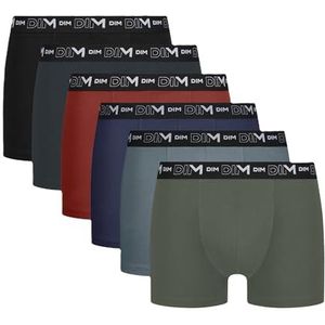 DIM Boxershorts voor heren, katoen, stretch, ademend, optimale grip, 6 stuks, zwart/grijs/groen/blauw/rood, L