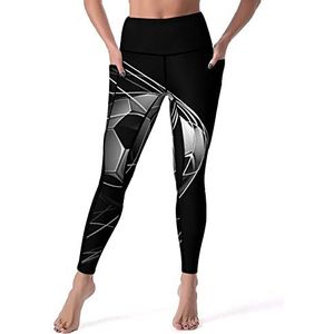 Voetbal op zwarte vrouwen yoga broek hoge taille legging buikcontrole workout running legging L